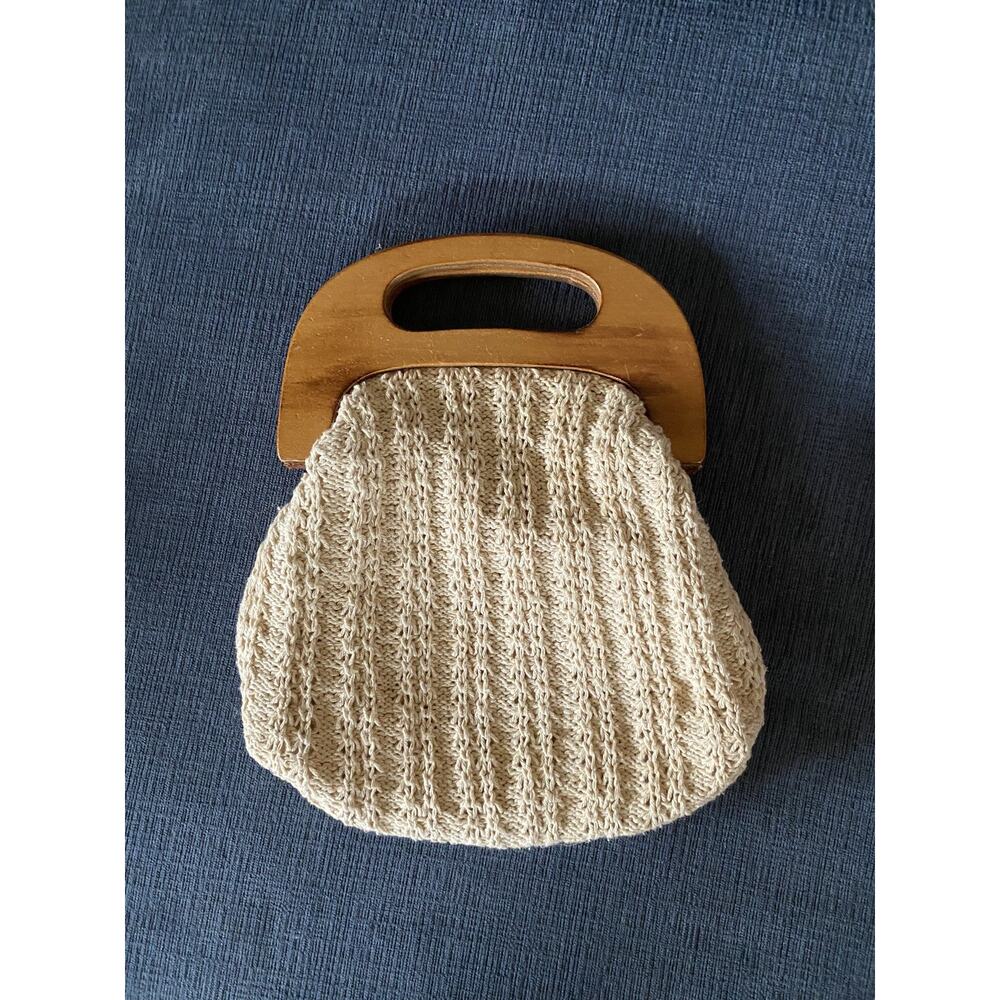 Vintage Wood Handle Macrame Purse SUMMER FUN